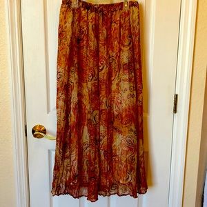 Chicos full length silk skirt orange, brown, gold ladies small (Chico’s size 0)